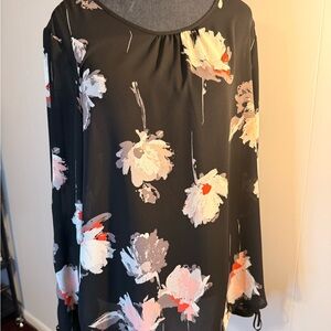 Maurices Black and Pink Floral Top open sleeve Sz L